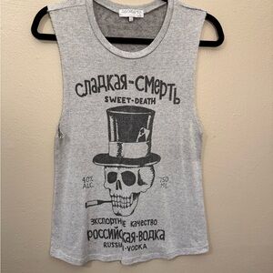 Daydreamer Gray Sweet Death Russian Vodka Graphic Muscle Tee Tank Womens Size S